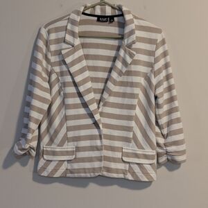 a.n.a. A New Approach Women's Striped Shirt  Blazer Jacket- Tan and White.Jersey